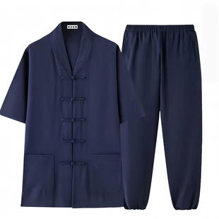 夏季短袖斜襟道袍道士服装男太极拳练功服女太极服居士道服三清领