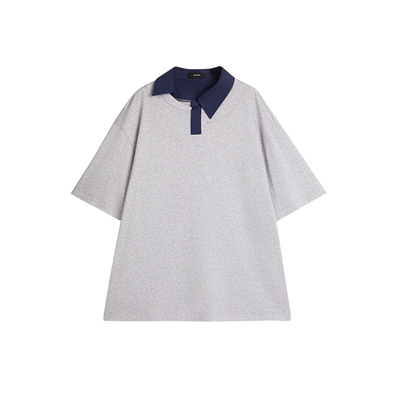 DUPU夏拼接假两件衬衫POLO领T恤