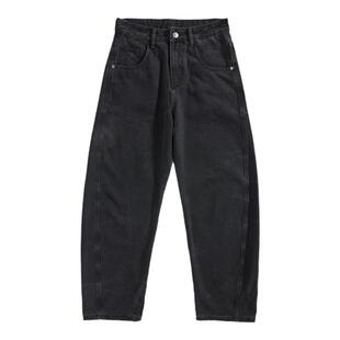 黑色扎花水洗牛仔裤男宽松阔腿香蕉弯刀裤美式高街立体剪裁长裤潮