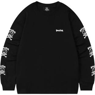 BEASTER骨头鬼脸长袖白色T恤男字母重磅纯棉美式休闲宽松上衣