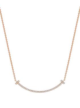 【自营】中古99新蒂芙尼Tiffany T系列项链18K玫瑰金满钻微笑项链