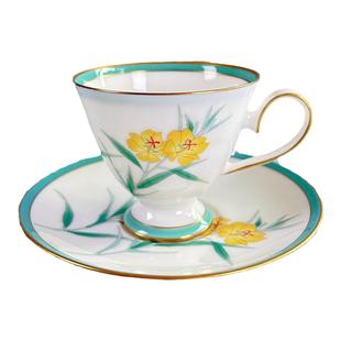 香兰社咖啡杯日本进口松石绿五色花卉高足陶瓷香兰舍咖啡杯全新