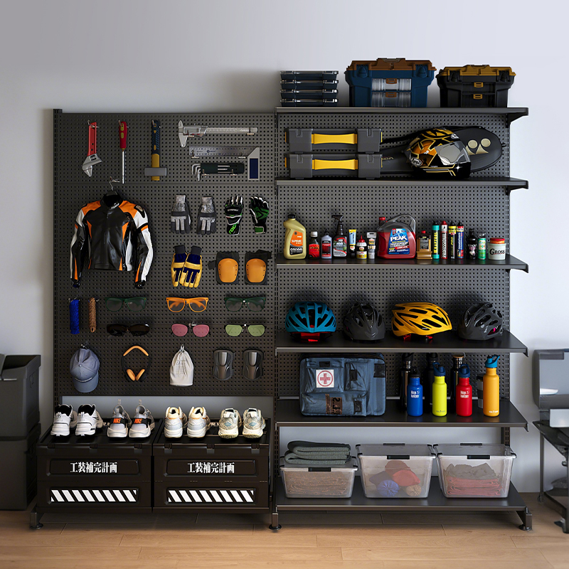 立式洞洞板户外装备收纳墙五金属骑行露营挂墙板整墙置物展示架子