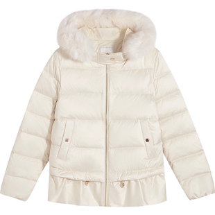 [鹅绒]Brooks Brothers/布克兄弟女士秋冬新连帽毛领光泽羽绒服