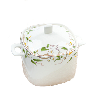 金岚玉骨瓷香榭丽舍丸子汤锅品锅汤盆汤碗方形大号陶瓷锅带盖餐具