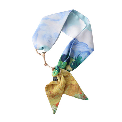 ins油画艺术小丝巾 扎头发百搭多功能绑包包装饰细窄领巾春夏秋