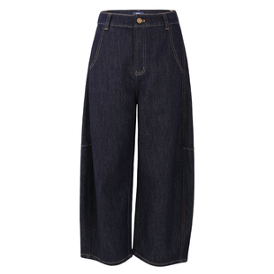 娅丽达分割弯刀直筒牛仔裤女2026新季春款复古丹宁蓝宽松阔腿裤子