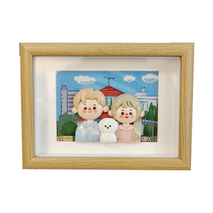 q版石塑粘土相框定制软陶人偶泥塑情侣1周年生日礼物纪念闺蜜结婚