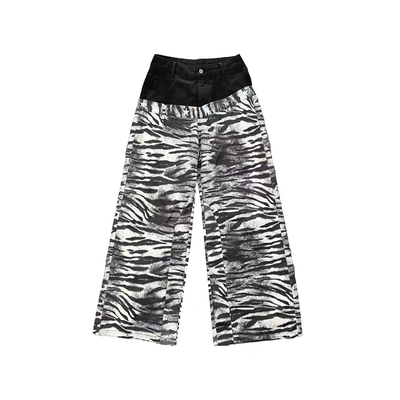 DETW斑马纹斜腰Baggy直筒牛仔裤