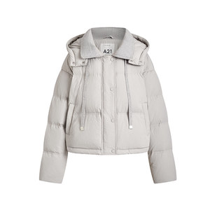 A21女装连帽加厚短款羽绒服2024冬季新款简约小个子面包服外套