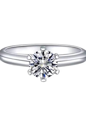 仿真钻石戒指一克拉925纯银六爪