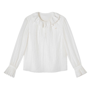 【莱赛尔】飞鸟和新酒2026春新款宽松娃娃领荷叶边白色天丝衬衫女