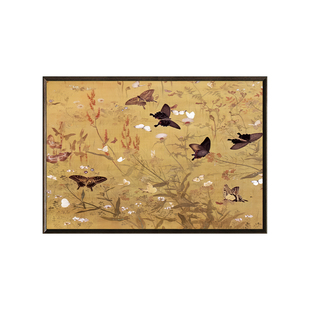 极简中古风客厅餐厅挂画中式花鸟油画布装饰画百蝶图法式中国壁画