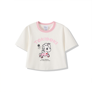 tokidoki潮牌2025夏季新款截短款印花短袖短款正肩T恤圆领女卡通