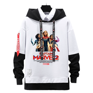 漫威惊奇队长2电影周边Captain Marvel 2假两件连帽卫衣男女外套
