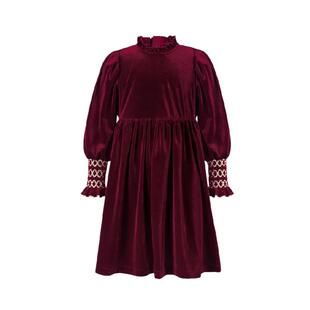Little Naive女童春秋款丝绒连衣裙法式红色复古礼服裙生日连衣裙