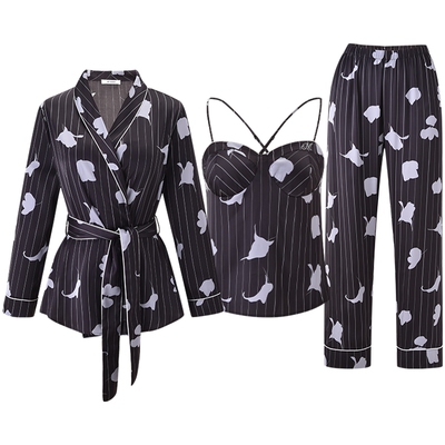 商场同款MYBODY26春季新款睡衣时尚青果领印花三件套可外穿家居服