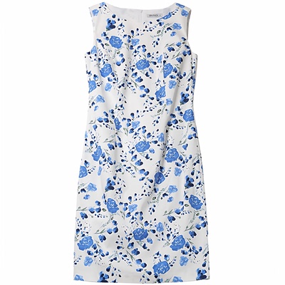 夏季无袖背心白色直筒碎花裙