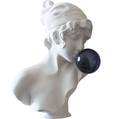 轻奢黑色吹泡泡女孩雕塑艺术摆件