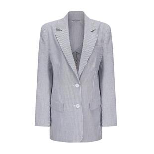 MardiMercredi泡泡纱西装单排扣薄外套宽松条纹休闲通勤韩系上衣