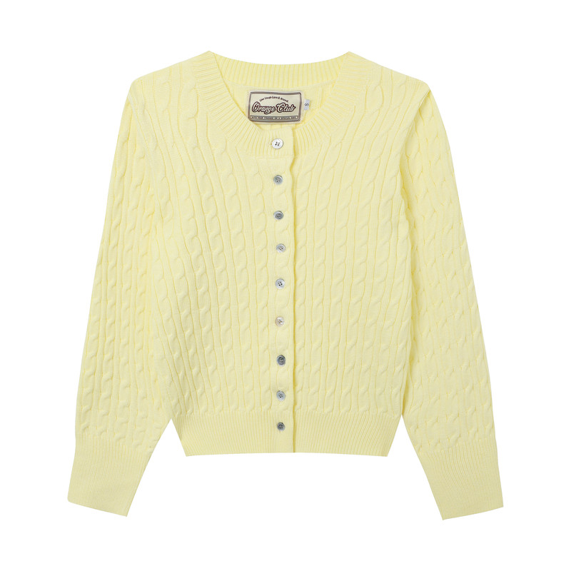 橘子树在哪儿韩系麻花针织开衫女秋季设计感简约外搭显瘦bm风上衣