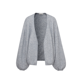 commuse memory 康宝莱白厂丝羊绒珠片纱 V领廓形灯笼袖开衫外套