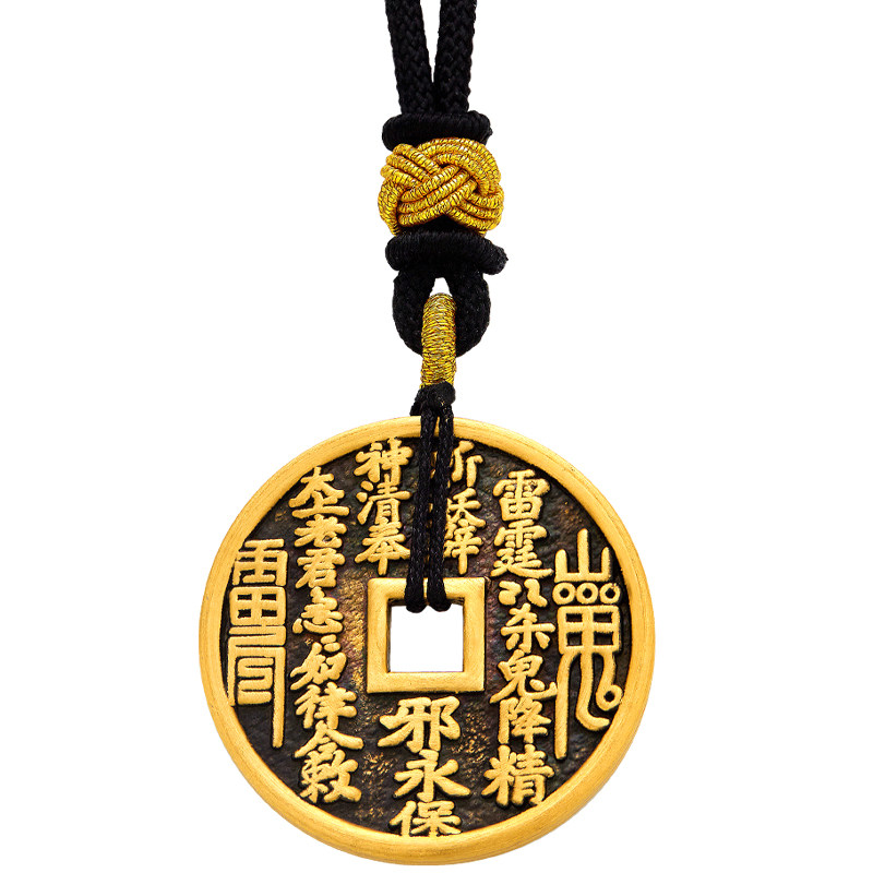 潮酷黑金山鬼花钱黄金吊坠男女款