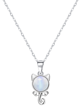 猫咪项链女纯银月光石小众设计感