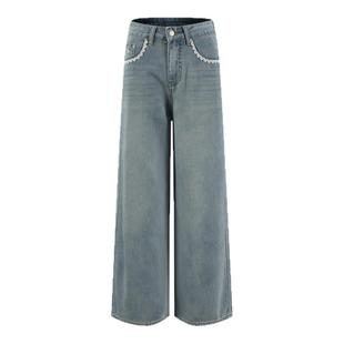 DTLANDO/商场同款25夏新品女装宽松时尚休闲高腰直筒牛仔阔腿裤子