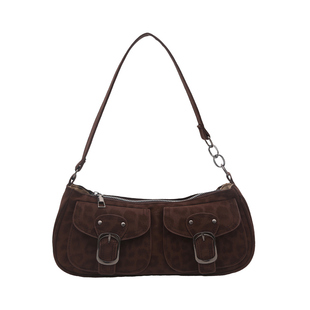 麂皮绒包包女大容量2025新款冬季小众设计复古磨砂单肩腋下法棍包