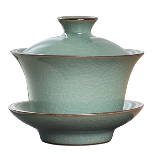 龙泉青瓷哥窑茶具盖碗 陶瓷三才杯 功夫茶杯 大号茶碗 200ml茶器