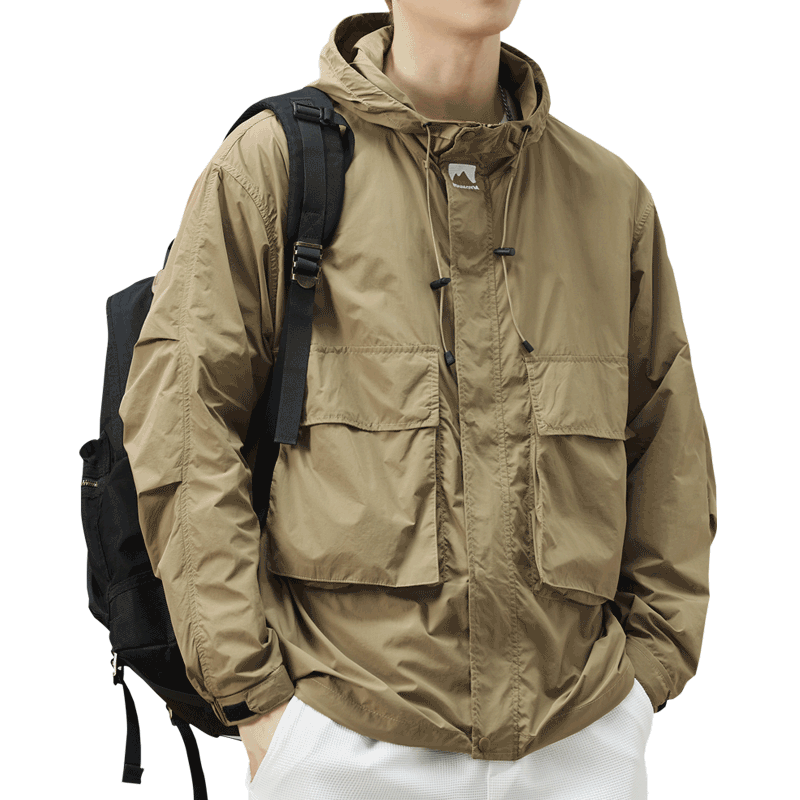 罗蒙夏季户外UPF100+皮肤风衣防晒衣男款防紫外线工装连帽防晒服