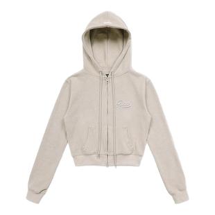 韩国badblood美式慵懒风刺绣拉链卫衣辣妹短款运动连帽开衫外套女