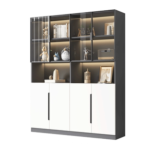 书柜带玻璃门轻奢定制客厅一体整墙到顶储物柜实木手办酒柜展示柜