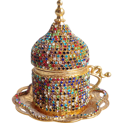 土耳其进口手镶水钻金色咖啡杯子