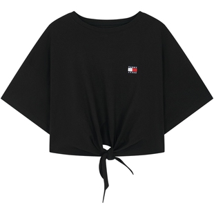 【辣妹短款】Tommy春夏女装纯棉亚文化街潮美式复古系结短袖T恤