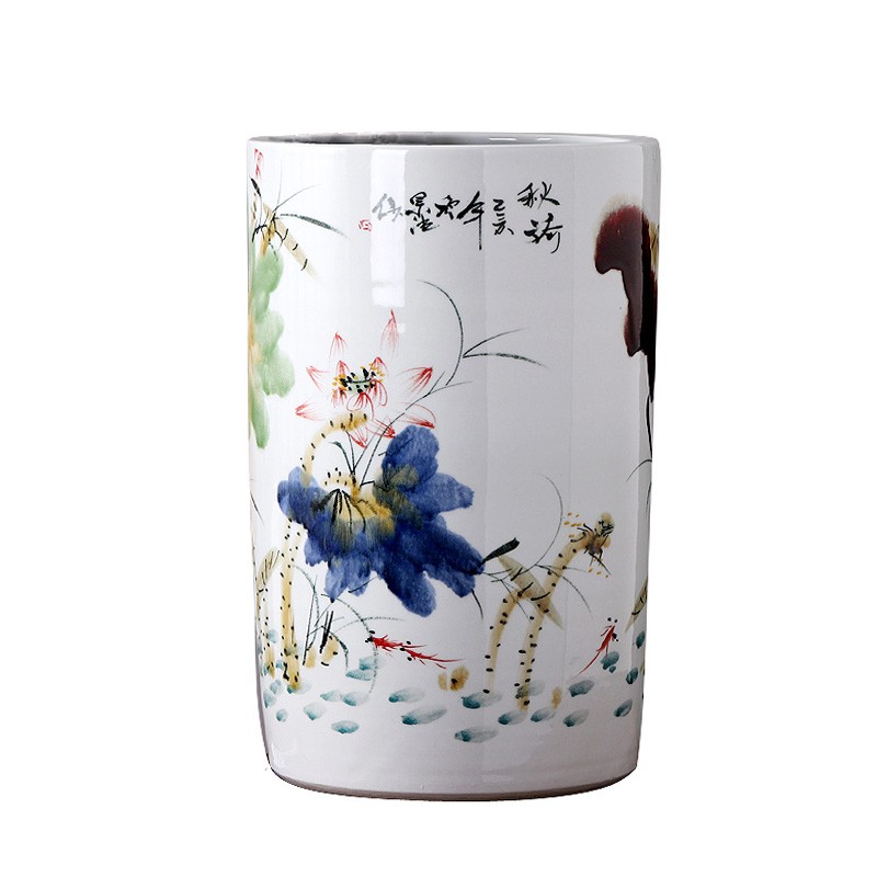 景德镇陶瓷器字画收纳筒字画桶手绘窑变箭筒卷轴缸书画缸摆件花瓶