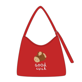 尼睿新款红色帆布包包女好运小马拉链斜挎包通勤百搭学生上课Q360