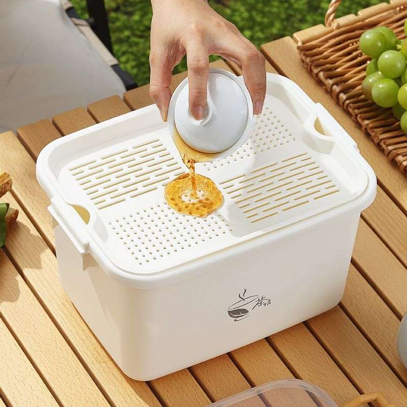 塑料茶盘便携功夫茶具茶杯手提收纳箱家用简约茶杯托盘沥水收纳盒