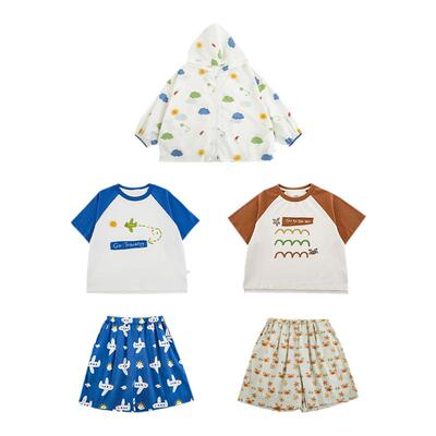 幼悠 男童夏季新款短袖t恤轻薄防晒服宽松短裤原创童画系列套装潮