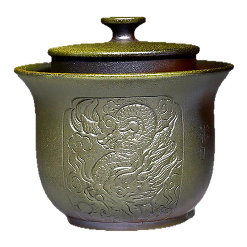 新品坭兴陶柴烧手抓盖碗龙凤壶纯手工制作名家大师广西茶具非紫砂