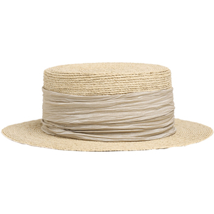 hatsup轻奢日系遮阳拉菲草帽女小清新夏沙滩平顶帽时尚防晒帽