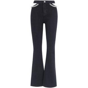 图图小有名气的微喇裤高腰露显瘦黑色牛仔裤港味长裤大长腿显腿长