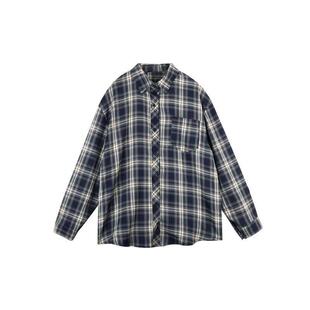 秋冬长袖薄款格子衬衫女幂式穿搭复古衬衣开衫别致韩系上衣外套潮