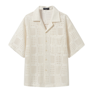 白口阳【日光岛屿】2025年男女同款 古巴领镂空松弛度假白色衬衫