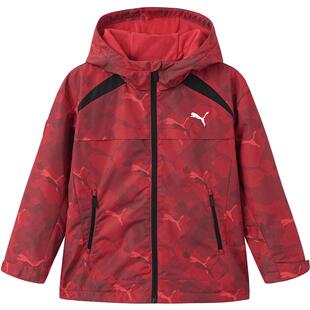 PUMA彪马童装新款儿童外套2026年新款男女童连帽上衣红色加绒夹克