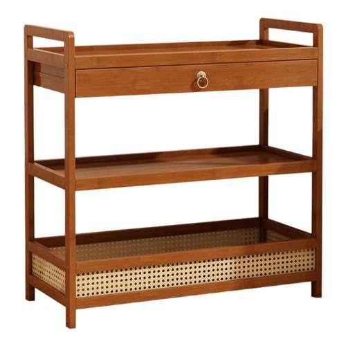 中古风小推车非实木移动可推拉家用复古茶几客厅沙发边几置物架子