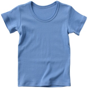 舒适好穿儿童罗纹全棉薄款纯色T恤 男童女童圆领短袖上衣中大童