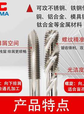 YGAMA牙套螺旋丝锥钢丝螺套螺纹YG牙套丝直槽丝攻先端牙套公美制