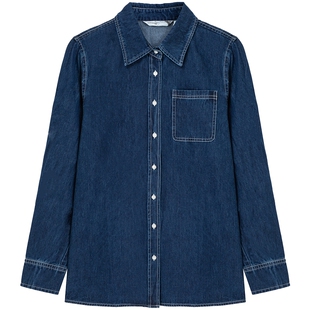 布景牛仔衬衫女春季新品潮流时尚水洗贴袋翻领宽松长袖衬衣1961